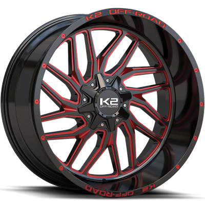 K2 Off-Road K20 Grid Iron Gloss Black Red Milled