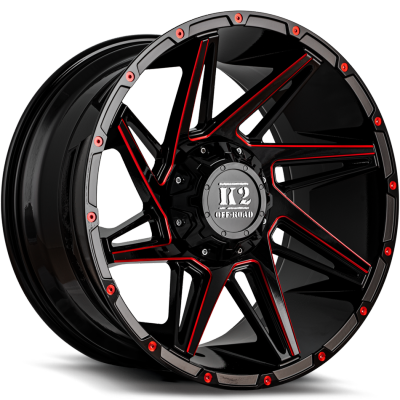 k2 Off-Road K09 Torque Gloss Black with Red Milling