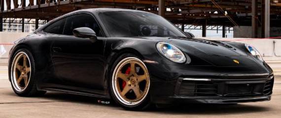 Porsche 992 Carrera on Velos VSS05 3PC Classic SC Forged Wheels 20" front / 21" rear / Melted Bronze Center with Polished Lip
