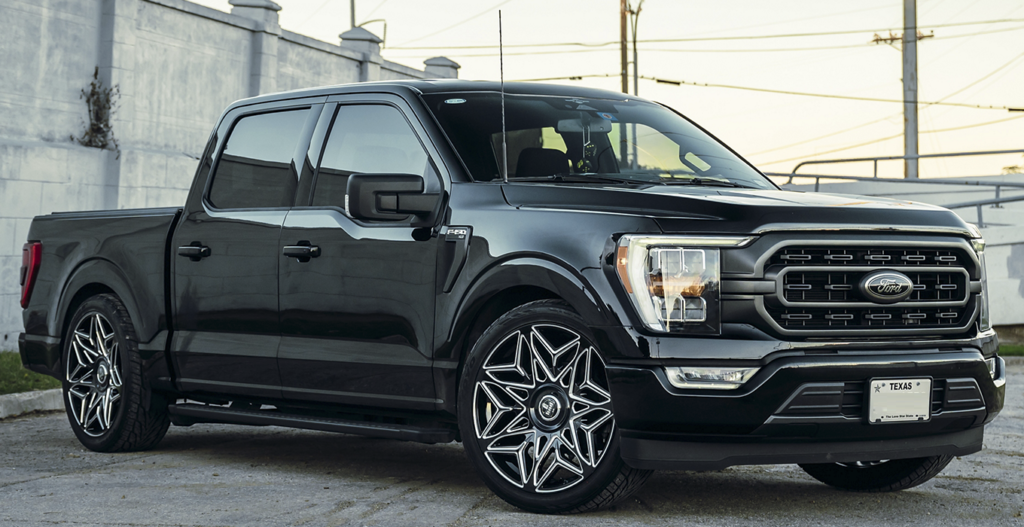 DUB DC274 Anomaly Gloss Black Milled Wheels on 2022 Ford F150