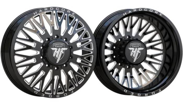 Hardcore Forged Elon Gloss Black Milled Dually Wheels